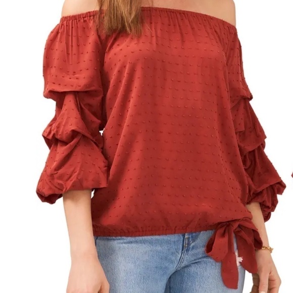 Vince Camuto clip dot bubble sleeve blouse - Picture 1 of 7